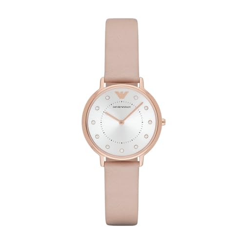 Emporio Armani Uhr für Damen , Zweizeiger Uhrwerk, 32mm Rose Gold Edelstahlgehäuse mit einem Lederarmband, AR2510