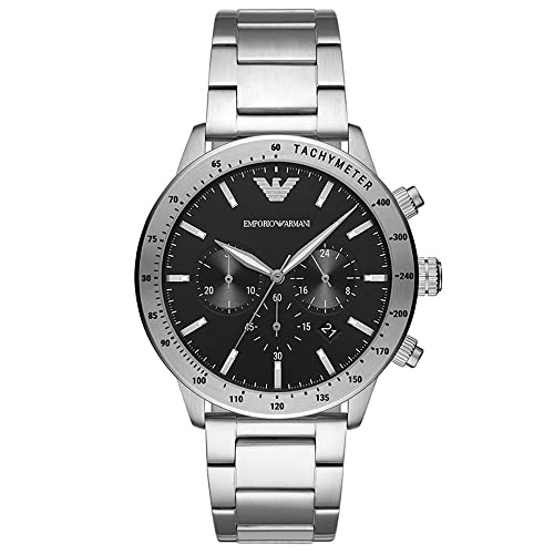 Emporio Armani Uhr für Herren , QuarzChronographenwerk, 43mm Silbernes Edelstahlgehäuse mit Edelstahlarmband, AR11241