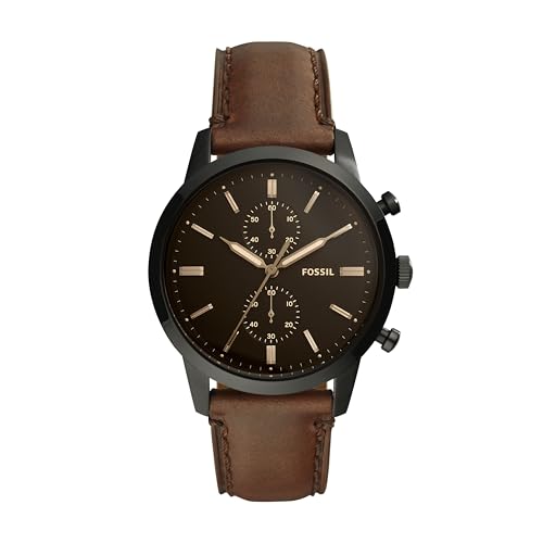 Fossil Townsman uhr für Herren, Chronographenwerk mit Edelstahl- oder Lederarmband, Hellbraun, 44MM