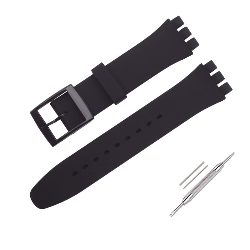 OLXIYOC Uhrenarmband für Swatch, Silikon wasserdicht Uhrenarmband (19mm, Black)