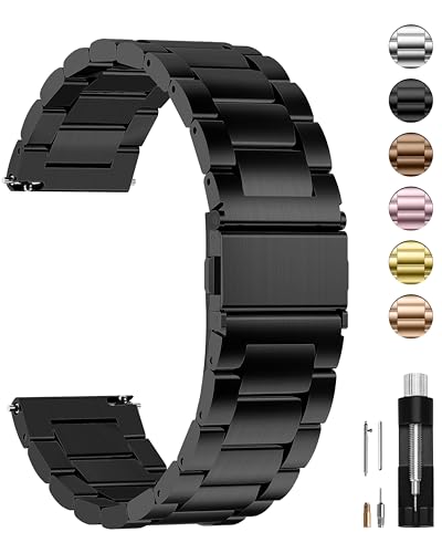 Fullmosa Edelstahlarmband 24mm für Uhr,Smart Watch Metall Uhrenarmbänder mit Schnellverschluss geeignet für Damen&Herren,24mm Schwarz