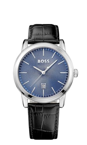 BOSS Analog Quarzuhr für Herren mit Schwarzes Lederarmband - 1513400