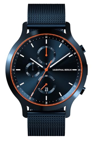 Lilienthal Berlin Chronograph Blue Orange IV in dunkelblau – Herrenuhr am blauen Mesh Armband – aus Chirurgenstahl mit einem Quarzuhrwerk & saphirgehärtetem Mineralglas – 42,5 mm