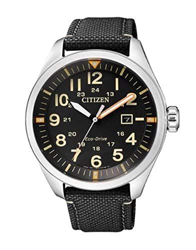 Citizen Herren Analog Quarz Uhr mit Nylon Armband AW5000-24E, Schwarz