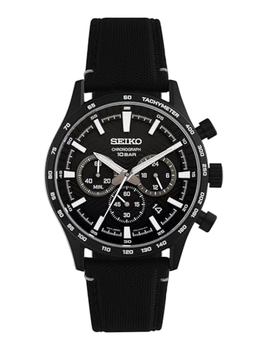 Seiko Herren Analog Quarz Uhr mit Nylon Armband SSB417P1, Schwarz