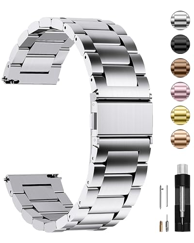 Fullmosa Edelstahl Uhrenarmband 22mm für traditionell Uhr, Kompatibel mit Samsung Galaxy Watch 3 45mm/Galaxy Watch 46mm,Huawei Watch 4/4Pro/GT 4/3/GT2 46mm/Garmin Vivoactive 4, 22mm Silber