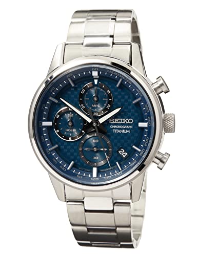 Seiko Herren-Uhr Quarz Titan mit Edelstahlband SSB387P1, Blau