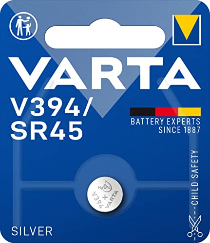 VARTA Batterien V394/SR45 Knopfzelle, 1 Stück, Silver Coin, 1,55V, kindersichere Verpackung, für elektronische Kleingeräte - Uhren, Autoschlüssel, Fernbedienungen, Waagen