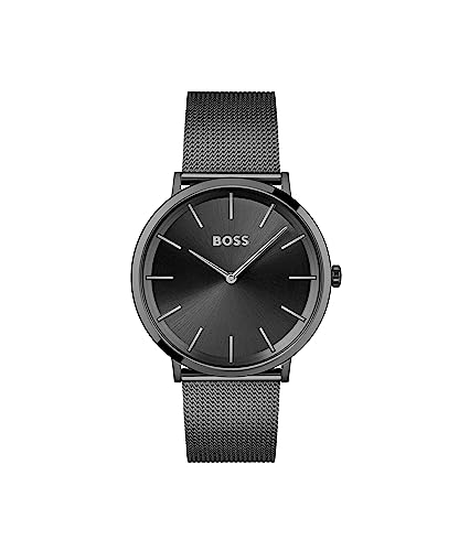 BOSS Analog Quarzuhr für Herren mit Schwarzes Edelstahl-Mesh-Gliederarmband - 1513826