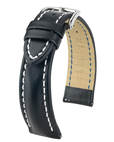 HIRSCH Herren Uhrenarmband Kalbsleder Modell Heavy Calf Größe Uhr 22 mm/Schließe 20 mm, Farbe Schwarz