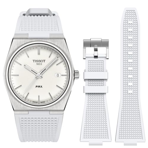 Stanchev Armband für Tissot PRX Uhrenserie, Weicher Silikonarmband für Tissot PRX Powermatic 80, 12mm Ersatzarmbänder für Herren und Damen für Tissot PRX Serie Uhren 40mm (White)