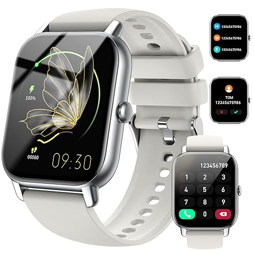 Nerunsa Smartwatch für Damen Herren, 1,85 Zoll Touchscreen Smart Watch mit Anrufe, IP68 Wasserdicht Fitnessuhr mit Herzfrequenzmonitor Schlafmonitor Schrittzähler, Sportuhr für iOS Android, Weiß