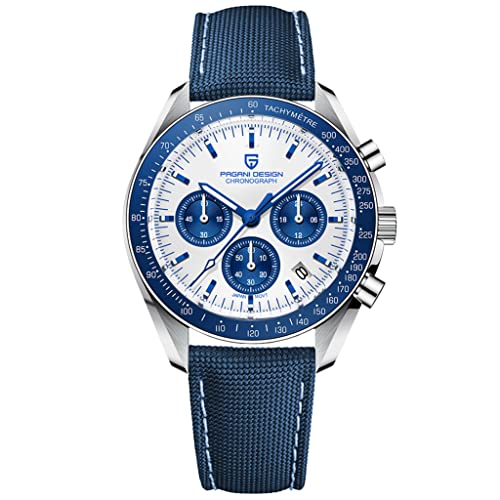 Pagani Design 1701 V3 Moon Armbanduhr Herren Quarz Chronograph Uhren Japan VK63 Uhrwerk Edelstahl Wasserdicht Sportuhr, Nylon, blau, Armband