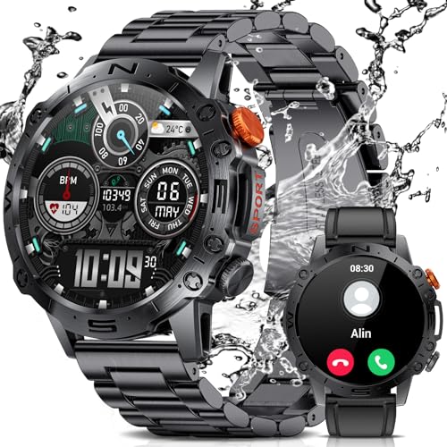 LIGE Smartwatch Herren mit Telefonfunktion für Android iOS 1.43'' Amoled HD Outdoor Sportuhr Smartwatch mit 110 Sportmodi,Pulsmesser/Schlafmonitor,IP68 Wasserdicht Schrittzähler,400mAh Batterie