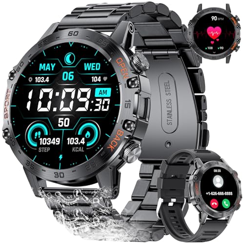 LIGE Smartwatch Herren mit Telefonfunktion, 100+ Sportmodi Outdoor Militär Sportuhr 1.39 Zoll 400mAh Touchscreen IP68 Wasserdicht Smart Watch für Android iOS mit Herzfrequenz, SpO2 Schlafmonitor