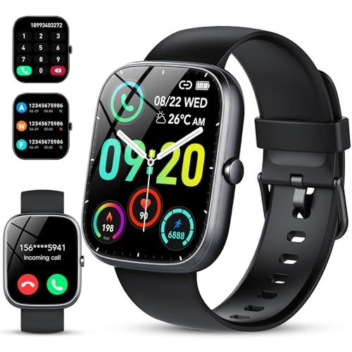 Smartwatch für Herren Damen,1,91' Voll Touch Smart watch mit Bluetooth Anrufe,100+Sportmodi IP68 Wasserdicht Sportuhr,Fitnessuhr mit Puls-Schlaf-Monitor Schrittzähler, Uhr für Android iOS(Schwarz)