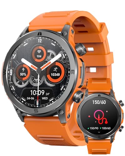 MEGALITH Blutdruck Smartwatch Herren Uhr: Orange Fitness Pulsuhr IP67 Wasserdicht Bluetooth Telefonfunktion Herzfrequenz Sport Tracker
